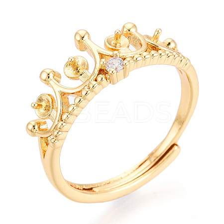 Crown Brass Micro Pave Cubic Zirconia Cup Peg Ring Settings KK-N274-09G-1