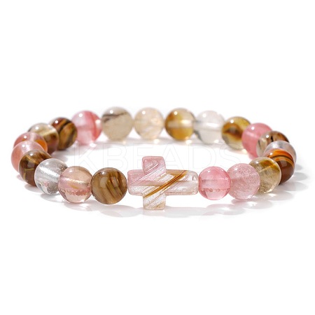 Synthetic Watermelon Stone Glass Round Beads Stretch Bracelets LS-YG0612-22-1