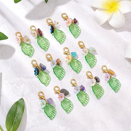 Leaf Acrylic & Flower Resin Pendant Decorations HJEW-JM02785-1