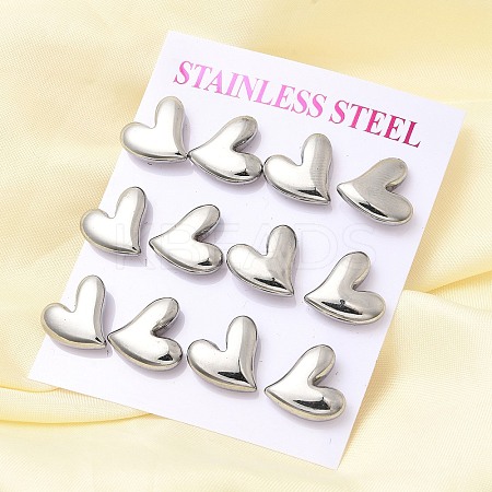 6 Pairs 304 Stainless Steel Stud Earrings EJEW-P340-01P-1