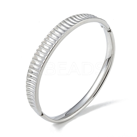 Non-Tarnish 304 Stainless Steel Grooved Hinged Bangles for Women BJEW-U002-10P-1