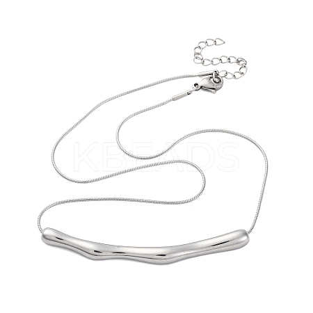 304 Stainless Steel Round Snake Chain Textured Bar Pendant Necklaces for Women NJEW-K276-15P-1