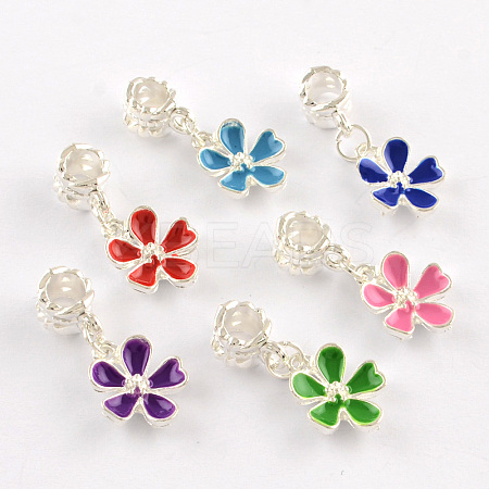 Silver Color Plated Flower Metal Alloy Enamel European Dangle Charms X-ENAM-Q421-28-1