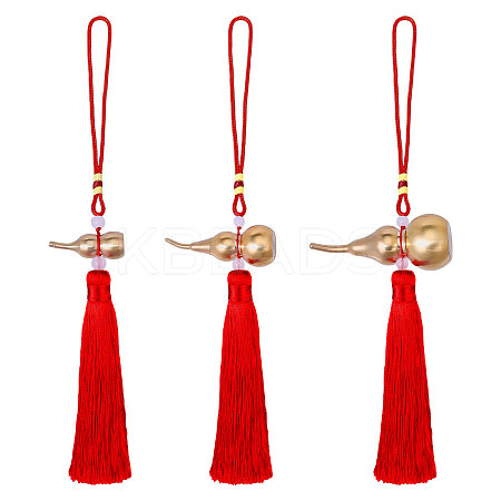 3Pcs 3 Styles Spring Festival Brass Gourd & Polyester Tassels Pendant Decorations HJEW-CA0001-71-1