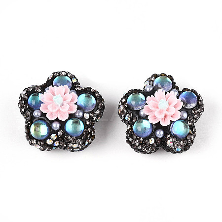 Flower Shape Polymer Clay Rhinestone Beads CLAY-U023-01H-1