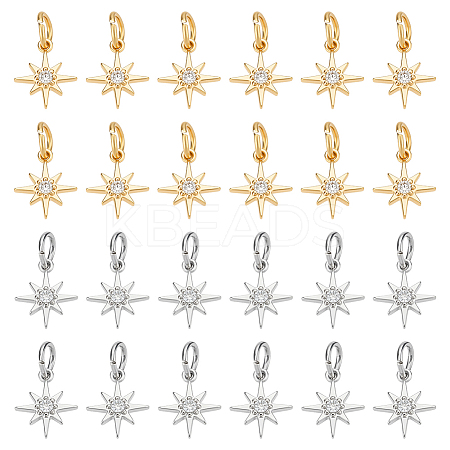 24Pcs 2 Colors Brass Cubic Zirconia Pendants PALLOY-BC00005-1