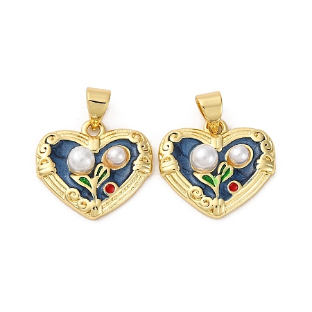 Flower Brass Enamel Pendants KK-D390-17G-05-1