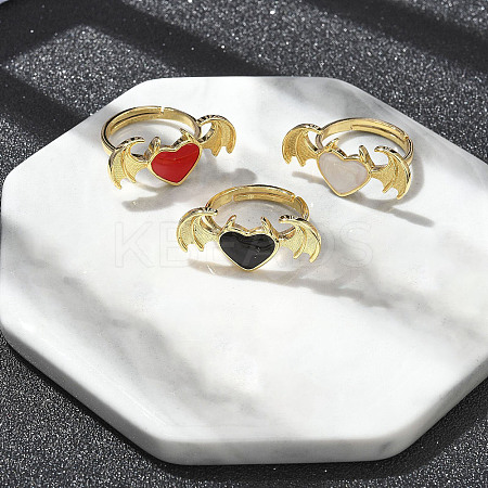 Heart with Wing Enamel Finger Rings RJEW-G337-05G-1