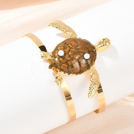 Turtle 304 Stainless Steel Enamel Cuff Bangles for Women LS-BJEW-A049-04C-G-1