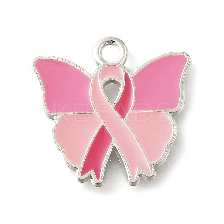 Breast Cancer Pink Awareness Ribbon Theme Alloy Enamel Pendants ENAM-C026-01I-S-1