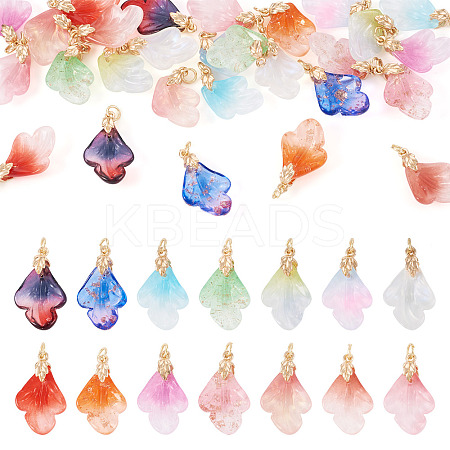28Pcs 14 Colors Leaf Shape Handmade Lampwork Pendants PALLOY-TA00160-1