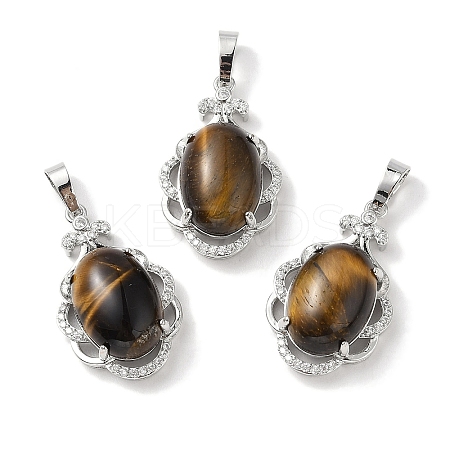 Natural Tiger Eye Oval Pendants G-NH0025-15P-10-1