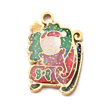 Christmas 304 Stainless Steel Enamel Pendants STAS-B112-02G-10-1