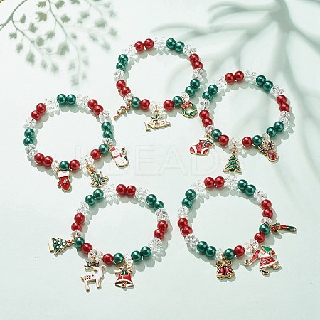 5Pcs 5 Styles Christmas Acrylic Beaded Stretch Bracelet Sets BJEW-JB08292-S-1