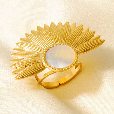 304 Stainless Steel with Natural Shell Cuff Open Rings for Women XG3877-3-1
