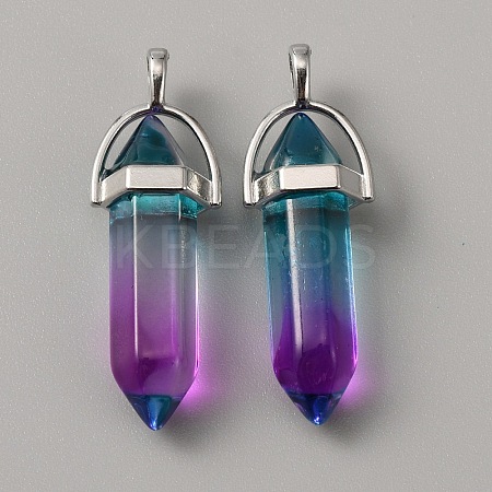 Glass Double Terminal Pointed Pendants G-WH0016-41H-1