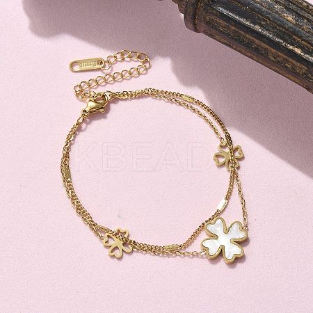 304 Stainless Steel Shell Pearl Pendant Multi-strand Bracelets BJEW-U028-01G-1