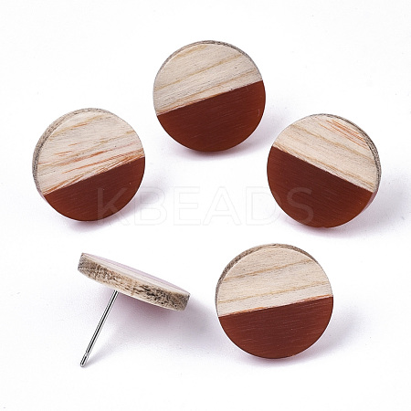 Resin & Wood Stud Earrings EJEW-N017-003A-C03-1