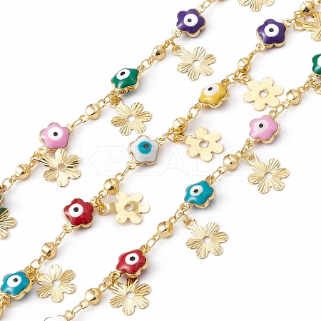 Handmade Eco-friendly Brass Enamel Flower with Evil Eye Link Chain CHC-E025-20G-1