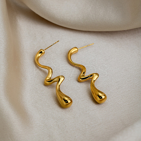 304 Stainless Steel Wavy Dangle Earrings for Women XZ4917-1-1