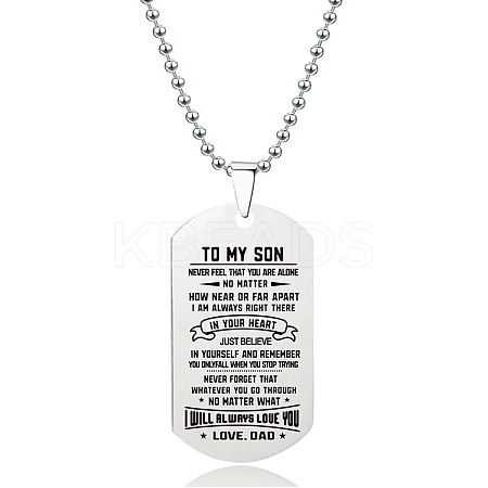201 Stainless Steel To My Son Dog Tag Pendant Ball Chain Necklaces FS-WG527E6-29-1