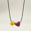 Handmade Porcelain Heart Cube Resin Beads Pendant Adjustable Black Waxed Cord Necklaces for Women WG3943B-01-1