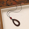 Wood Pendant Black Wax Cord Long Necklaces for Women FS-WG36920-05-1