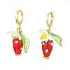 Lampwork Strawberry with Plastic Pearl Flower Dangle Leverback Earring X-EJEW-TA00130-1