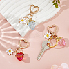 3Pcs 3 Colors Enamel Alloy Flower with Acrylic Strawberry Keychain KEYC-DC0001-31-5