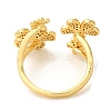 Flower Brass Micro Pave Clear Cubic Zirconia Open Cuff Rings RJEW-U008-33G-3