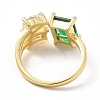 Cubic Zirconia Heart and Rectangle Open Cuff Ring RJEW-H101-06G-3