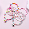 6Pcs Plastic Round Beaded Stretch Bracelet & Charm Bracelet Set for Kid FS-WG9931D-02-1