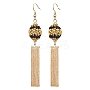 Glass Seed Beads & Brass Tassel Dangle Earrings EJEW-MZ00289-1