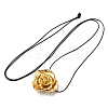 Zinc Alloy Rose Flower Pendant Necklace with Leather Cords NJEW-D044-01KCG-1