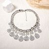 Zinc Alloy Textured Coin Tassel Bib Necklaces for Women FS-WG89C47-02-1
