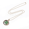 Glass Flat Round Clover Floating Charms Necklaces NJEW-F090-01-1