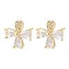 Flower Brass Micro Pave Clear Cubic Zirconia Stud Earrings EJEW-F400-01A-G-2