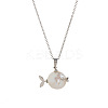 Natural Baroque Keshi Pearl Fish Pendant Brass Chain Necklaces FS-WGF6066-02-1