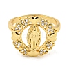 Flat Round with Saint & Heart Rack Plating Brass Micro Pave Cubic Zirconia Adjustable Rings RJEW-I105-04G-10-2