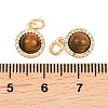 Natural Tiger Eye Round Charms with Brass Micro Pave Clear Cubic Zirconia Settings KK-H538-16G-3