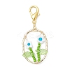 Oval with Flower Glass Seed Bead & Lampwork & Alloy Pendant Decoraitons HJEW-MZ00351-01-2