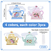 12Pcs 4 Styles Flower Printed 3D Teapot Shaped Paper Candy Gift Boxes with Ribbon DIY-SP0006-38-2