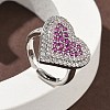 Heart Brass Micro Pave Cubic Zirconia Cuff Rings for Women RJEW-A069-12P-4
