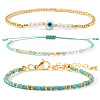 3Pcs 3 Styles Brass & Glass & Natural Green Aventurine Beaded Braclet Set WN5918-1-5