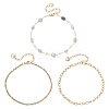 Natural Labradorite Nuggets & 304 Stainless Steel Link Chain 3 Layer Anklets for Women AJEW-AN00743-03-5