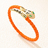 Alloy Cubic Zirconia & Enamel Braided Syntheti Leather Cord Cuff Bangles FS-WG13903-05-2