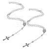 2Pcs White Round Glass Pearl Rosary Bead Necklaces NJEW-GO0001-13-1