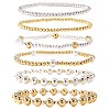 6Pcs 6 Styles Fashion Brass Women's Round Beaded Stretch Bracelet Sets for Layered and Versatile Styles XF3588-2-5