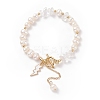 Natural Mixed Stone Chips & Pearl Beaded Bracelet with Enamel Lighting Bolt Charms BJEW-JB08332-M-2