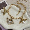 Alloy Crystal Rhinestone Bees Pendant Bib Pendant Necklaces with Imitation Pearl FS-WGD3FB1-01-4